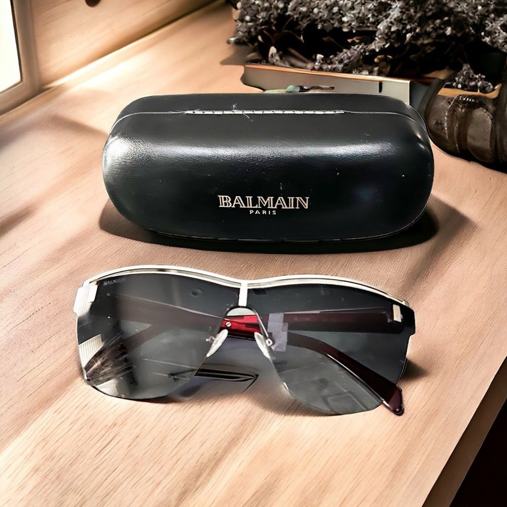 BALMAIN Sunglasses with Red Frames 70MM + Case, NWT - Picture 3 of 15